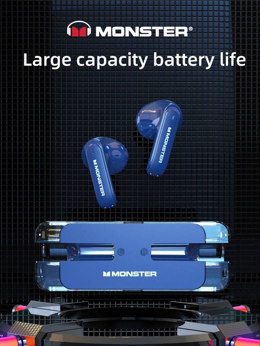 Monster XKT08 Upgrade ENC Noise-Proof Semi In-Ear 5.3 Hi-Fi Call Noise Reduction Sport Running Microphone Gaming Music Wireless Earbuds
