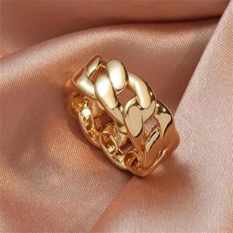 Anillo de diseño hueco de eslabones de cadena, estilo minimalista y vintage, joyería de moda unisex, ideal para regalos de Año Nuevo, Día de San Valentín y Día de la Madre
