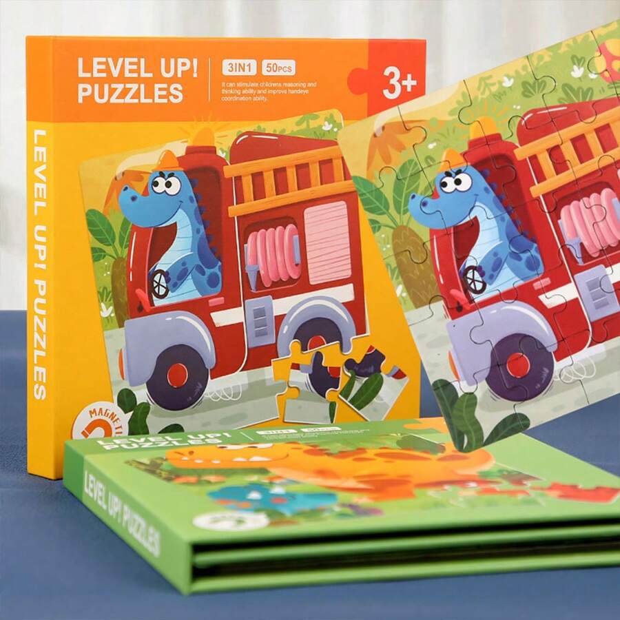 Libro de puzle magnético pequeño para niños, puzle con temas de dinosaurios y animales, y puzle con temas de transporte, juego de rompecabezas educativo para estimular el cerebro para niños y niñas en edad preescolar, juguete de aprendizaje con imanes, bloques magnéticos, juegos magnéticos