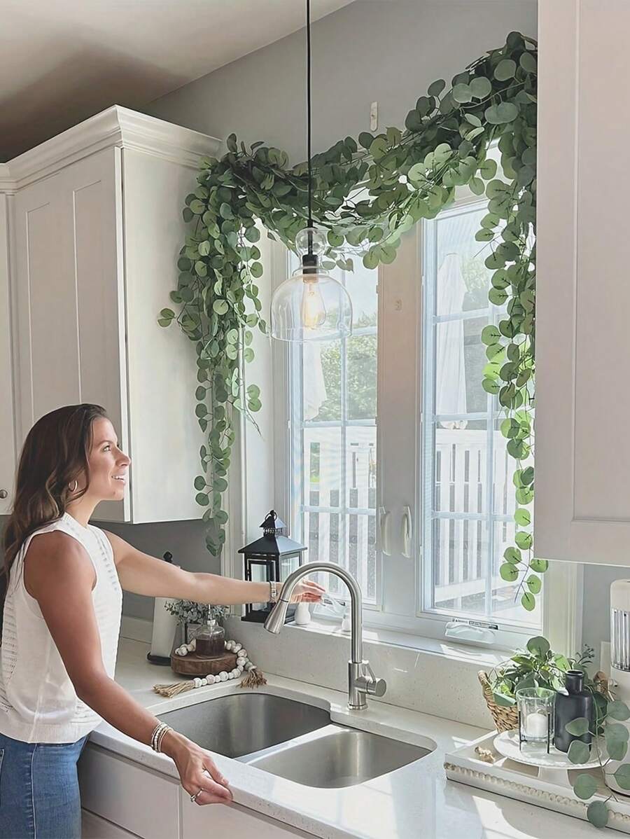 Eucalyptus Garland Artificial Greenery Garland Faux Eucalyptus Leaves Table Garland Vines For Wedding Backdrop Fireplace Arch Door Wall Room Decoration Simulate Vertical Vine, Valentine Day, Gift Gifts Birthday Graduation,Fake Plants