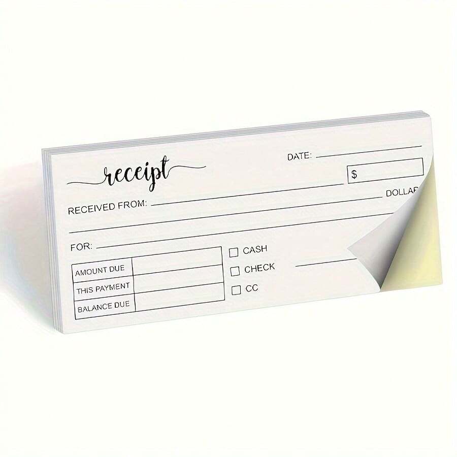 1pack Receipt Book, 2.75x6in, 2-Part Carbonless Copy Paper, Crafts Business Order (50sets) White/Yellow Back To School