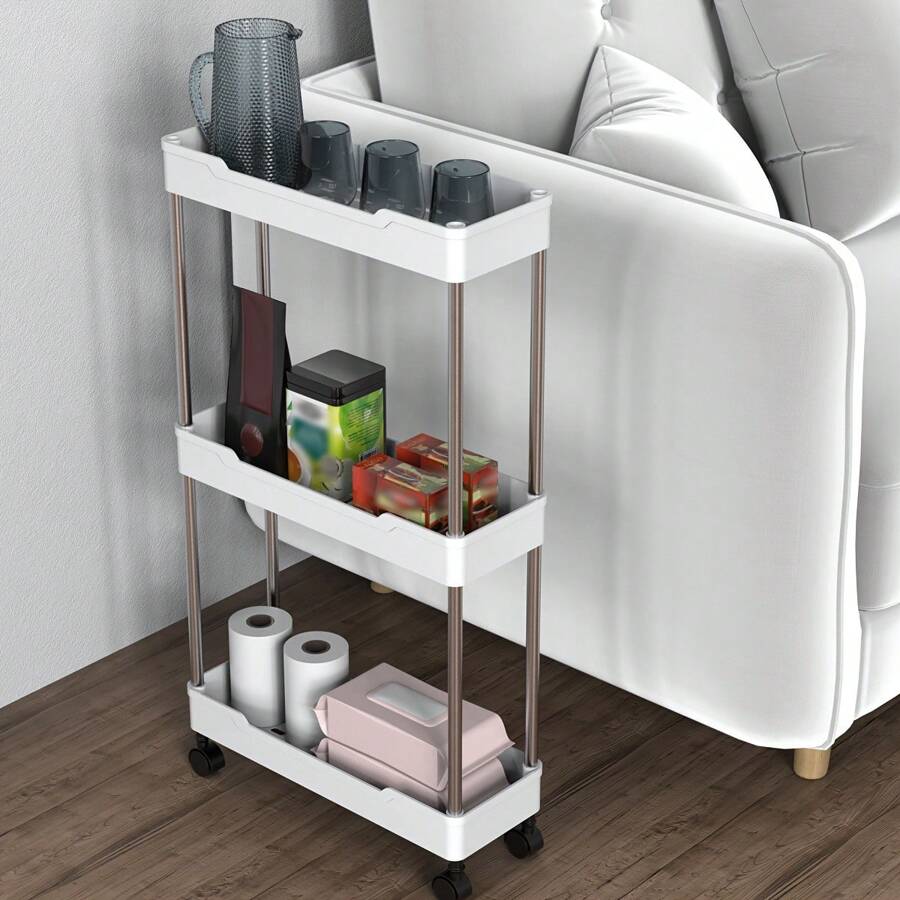 1 Pieza De 3/4 Niveles Carro Delgado De Almacenamiento Rodante, Estante Móvil De Almacenamiento De Baño, Estante De Almacenamiento Multifuncional, Estante De Almacenamiento De Espacio Para Baño, Accesorios De Baño