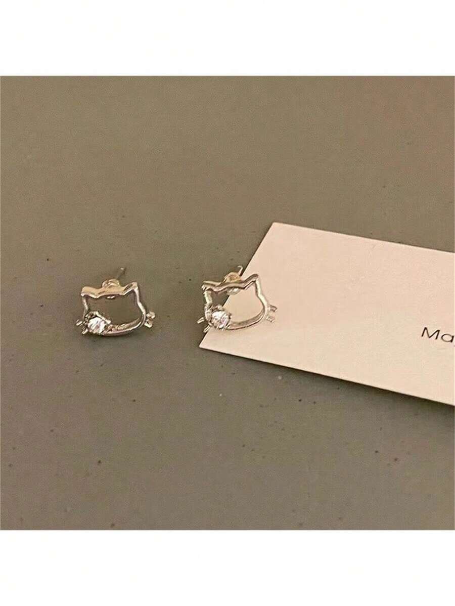 Katzenförmige Damenstecker-ohrringe, Hypoallergen, Süß, Einfach, Aus Zirkonia Und Hohem Design Hergestellt