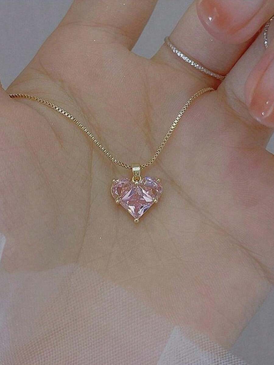 1 peça Nicho Luz Luxo Estilo Rosa Cristal Coração Pingente Colar Adequado Para Mulheres Diário, Festival E Festa Usando Dia Dos Namorados