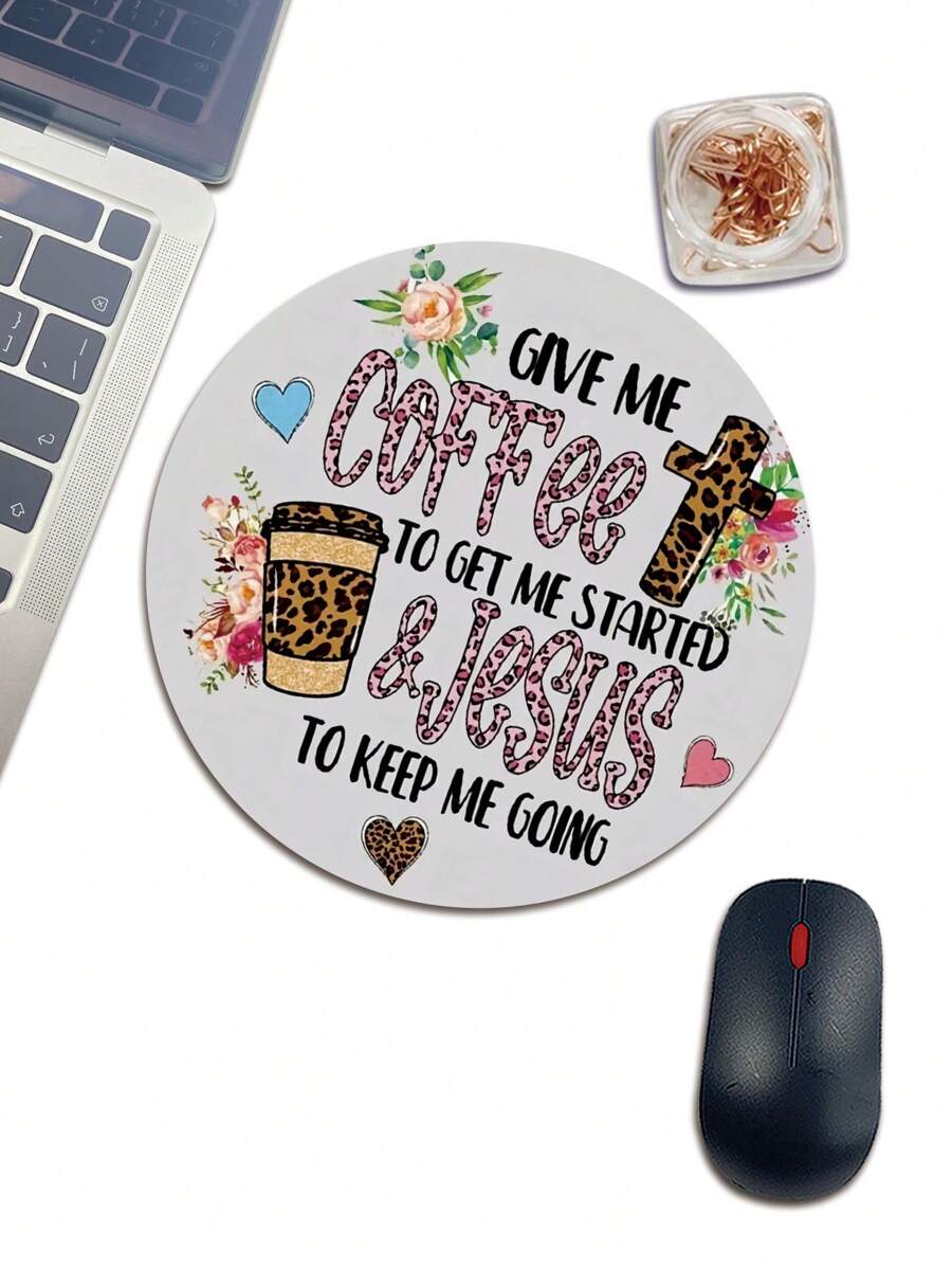 1pc English Leopard Print Cross Shaped Mouse Pad For Wireless Mouse Limited Family Office Round Small Size With Non-Slip Rubber Base, Washable Gaming Mouse Pad Suitable For Office