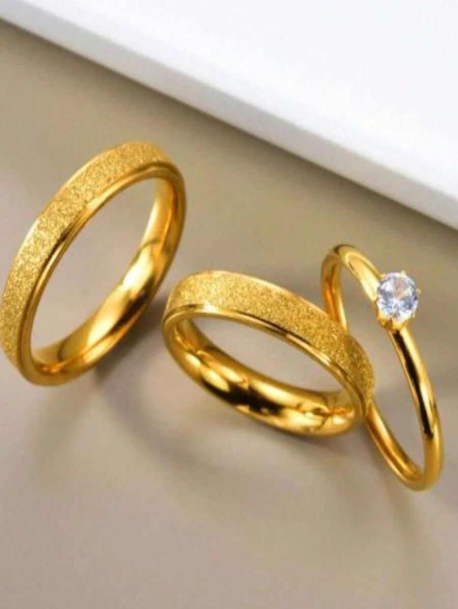 Par De Alianças De Casamento Noivado 4mm Diamantada Banho ouro + Anel Solitário COD-45
