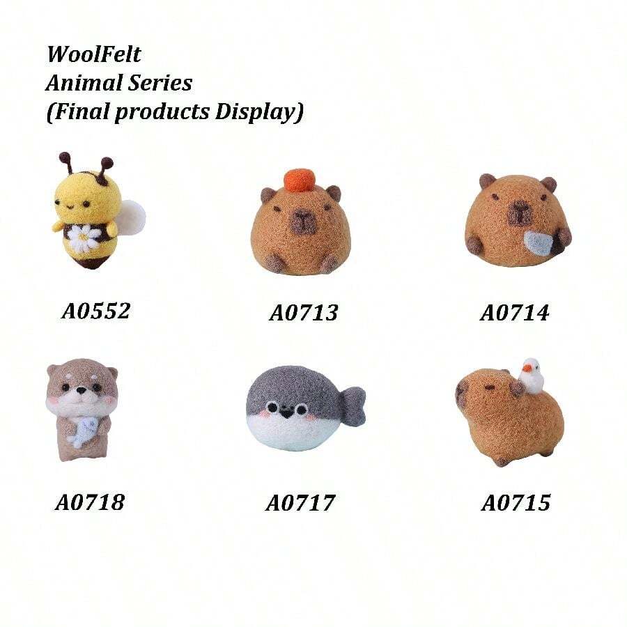 DIY Wool Felt Material Pack Animal Series (Notice: Not Final Product, Need You To DIY!!!). Material Pack Includes: Wool, Felt Operating Foam (Felt Needles Insert In The Foam), Key String And Pin Needle.