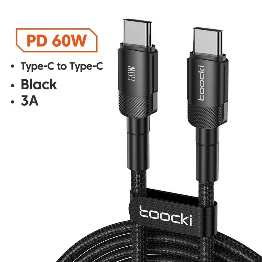 Toocki 60W USB Type C To USB C Cable PD Fast Charging Charger Type-C Wire Cord Compatible With Macbook USBC Cable 1M 2M 3M