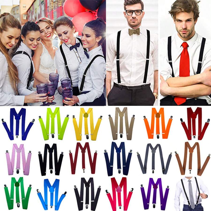 1pc Classic Solid Color 2.5cm Wide Y-Back Suspender Strap With Anti-Slip Adjustable Elastic Band & 3 Clips, For Men & Women's Wedding, Festivals, Cosplay, Street Dancing, Stage Performance, Parties, Halloween, Christmas, Magic Show, Graduation