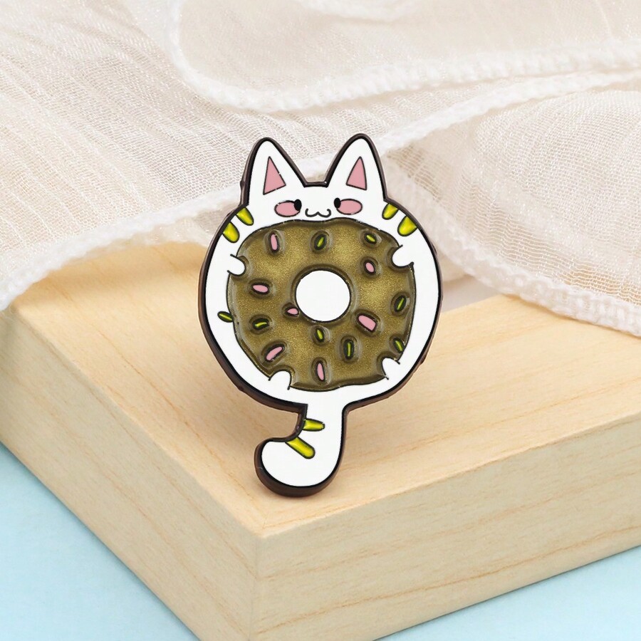 1pc Creative Animal Enamel Pins Cute Chocolate Donut Cat Hippo Horse