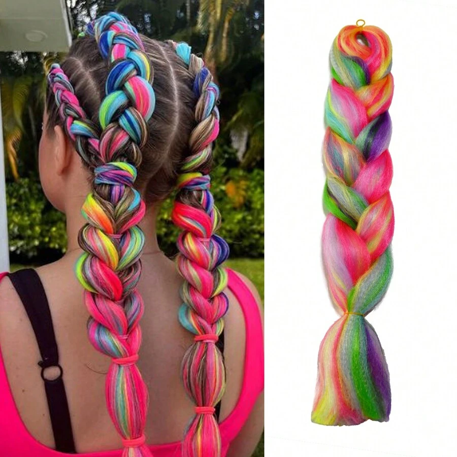 Jumbo Braiding Hair Fiber Mix Ten Silky Colorful Twist Braiding Hair Rainbow Colors Extensions Kanekalon Synthetic Hair Synthetic Fiber Soft Healthy
