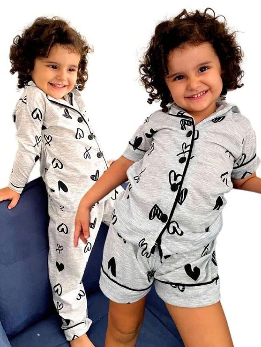 Kit 2 Pijama Infantil De Menina Americano Curto e Longo Criança Short Doll E Pijama Longo Garota Blogueira De Botões Com Gola Várias Estampas Malha Confortável de Dormir