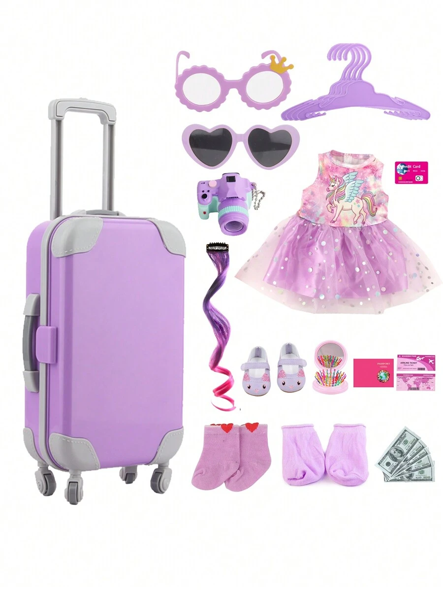 Doll Accessories/Doll Clothes For 18 Inch American Dolls, Children's Toy Doll Luggage, Doll Travel Set, Mini Clothes Hangers, Luggage Mirror, Card And Bank Card, A Toy Set For Girls, Birthday Gift, Holiday Gift, Christmas/Thanksgiving/Easter Gift