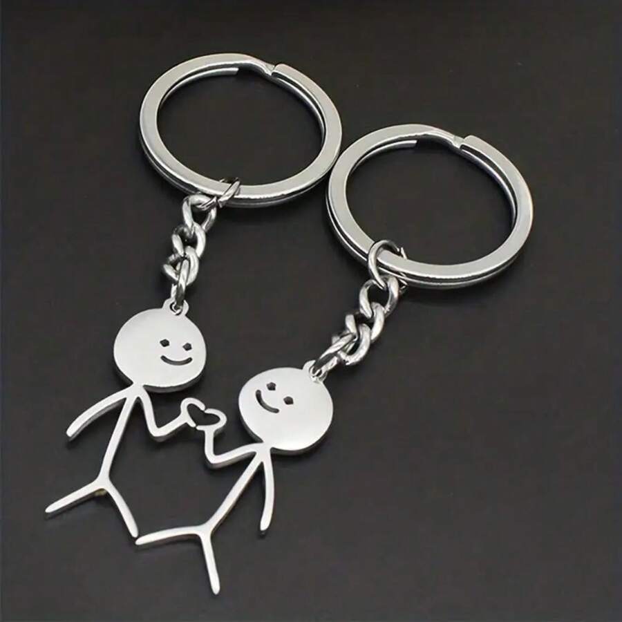 2 pièces Porte-clés drôle de bonhomme en bâton avec porte-clés en forme de cœur assorti. Charme pour sac à dos, sac, voiture, accessoires. Cadeau d'anniversaire, de la Saint-Valentin pour lui, elle, petit ami. Accessoire mignon gothique Y2K pour l'école