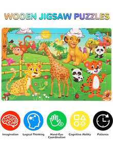 30pcs Wooden Puzzle, Cartoon Dinosaur & Sea Animal & Forest Animal & Farm Animal Shaped Educational Jigsaw Puzzle For Classroom Or Children's Day Gifts (Partial Random)