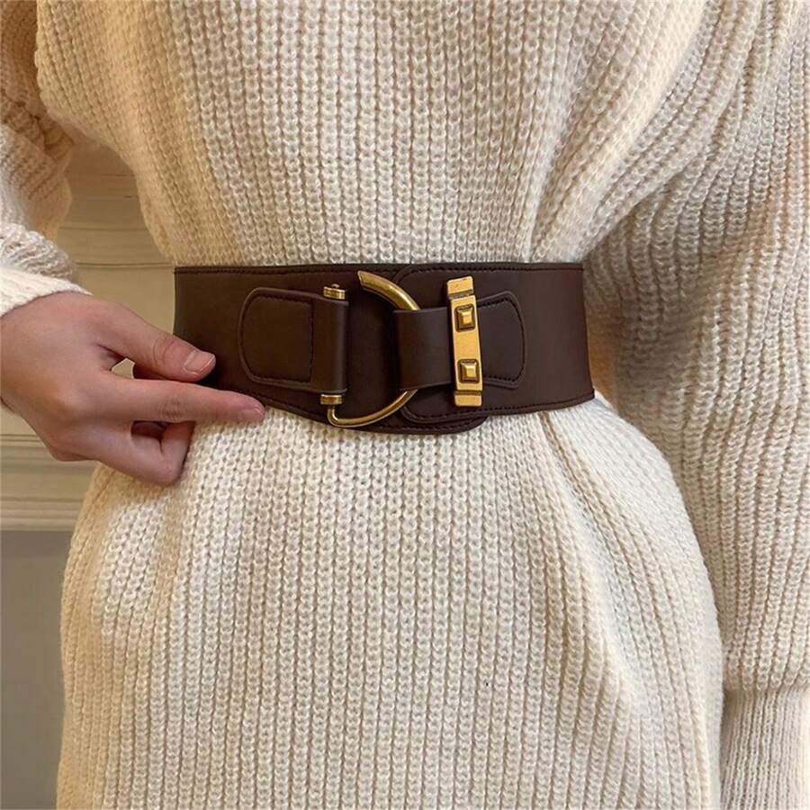 1pc Women's Coffee-Colored Waist Belt For Decorated Coat/Blazer, Elastic & Stretchy Without Holes, Fashionable Retro & Unique Design, Suitable For Daily Wear Halloween Summer, School
