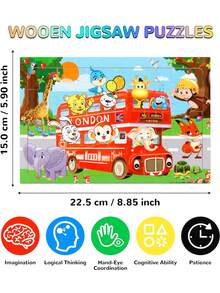 30pcs Wooden Puzzle, Cartoon Dinosaur & Sea Animal & Forest Animal & Farm Animal Shaped Educational Jigsaw Puzzle For Classroom Or Children's Day Gifts (Partial Random)