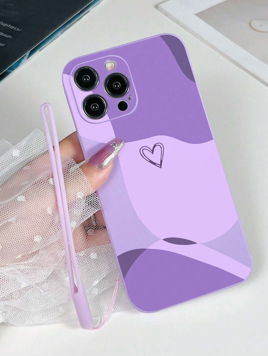 1 Stück lila TPU Lanyard stoßfeste Handyhülle und 1 Stück lila TPU Herzmuster Schutzhülle kompatibel mit Galaxy A51 4G, Galaxy A52, A52s 5G, Galaxy S23 Ultra, Galaxy A13 4G, Galaxy A12, Galaxy S22 Ultra, OPPO A54, Galaxy A54, Galaxy A04E, Galaxy A05S, Galaxy A34, Galaxy S24 Ultra 5G, Redmi Note 13, Galaxy A14, Galaxy A32 4G - Interessante Handyhüllen mit Lanyard