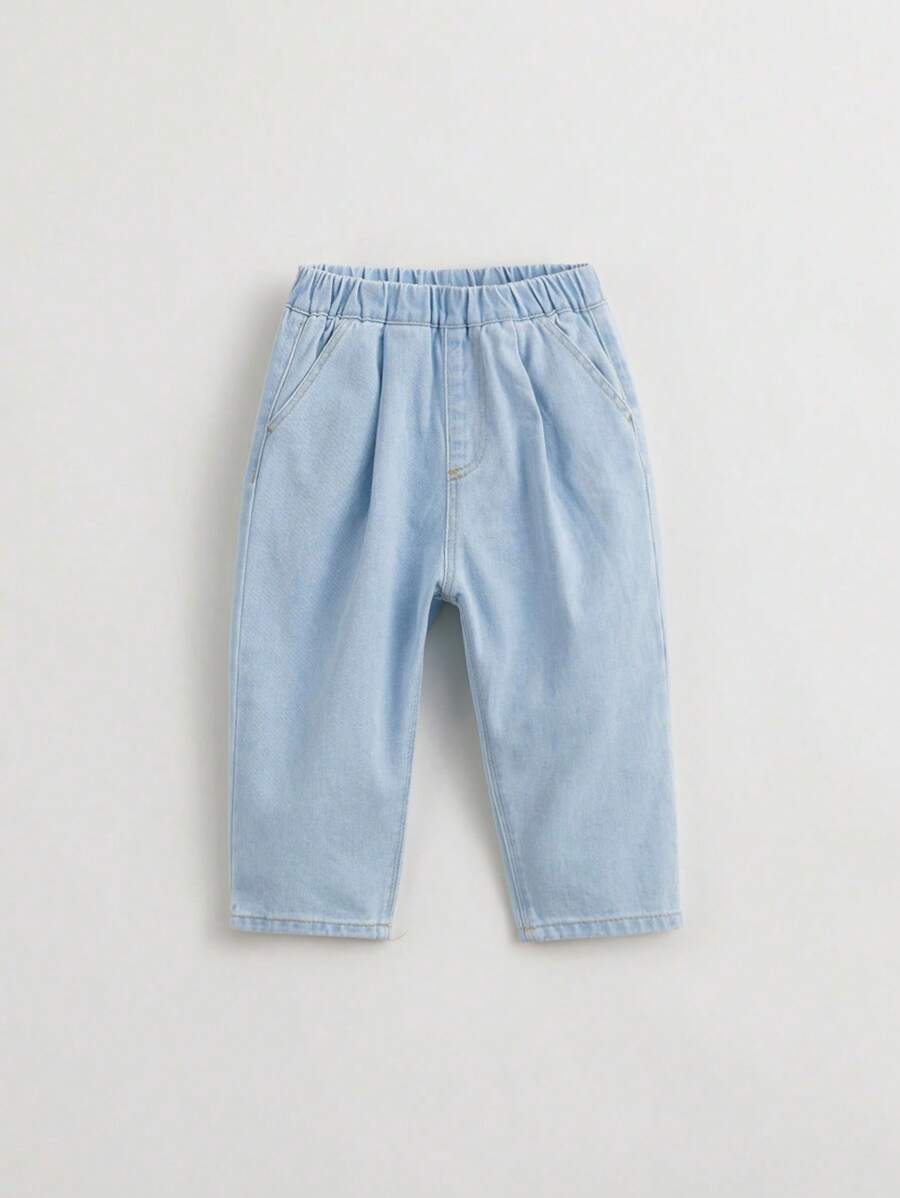 MARC&JANIE Calça Jeans Casual de Cintura Elástica de Cor Sólida para Menino Jovem para a Primavera