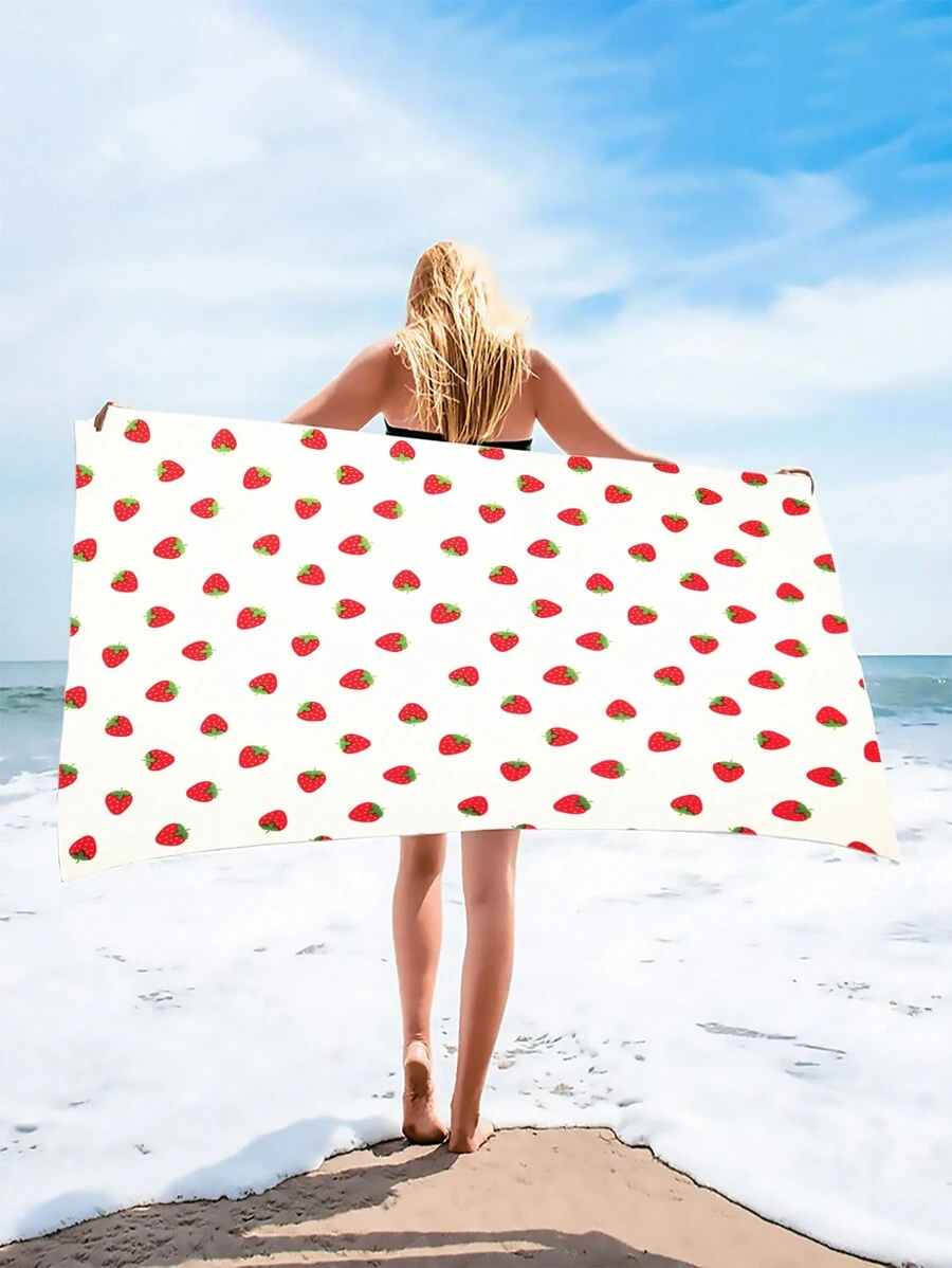 Serviette de plage surdimensionnée respirante avec motif de fraise, serviette de bain douce et légère à séchage rapide, serviette enveloppante super absorbante, serviette d'été pour les voyages, les vacances, la décoration de salle de bain, les essentiels de plage