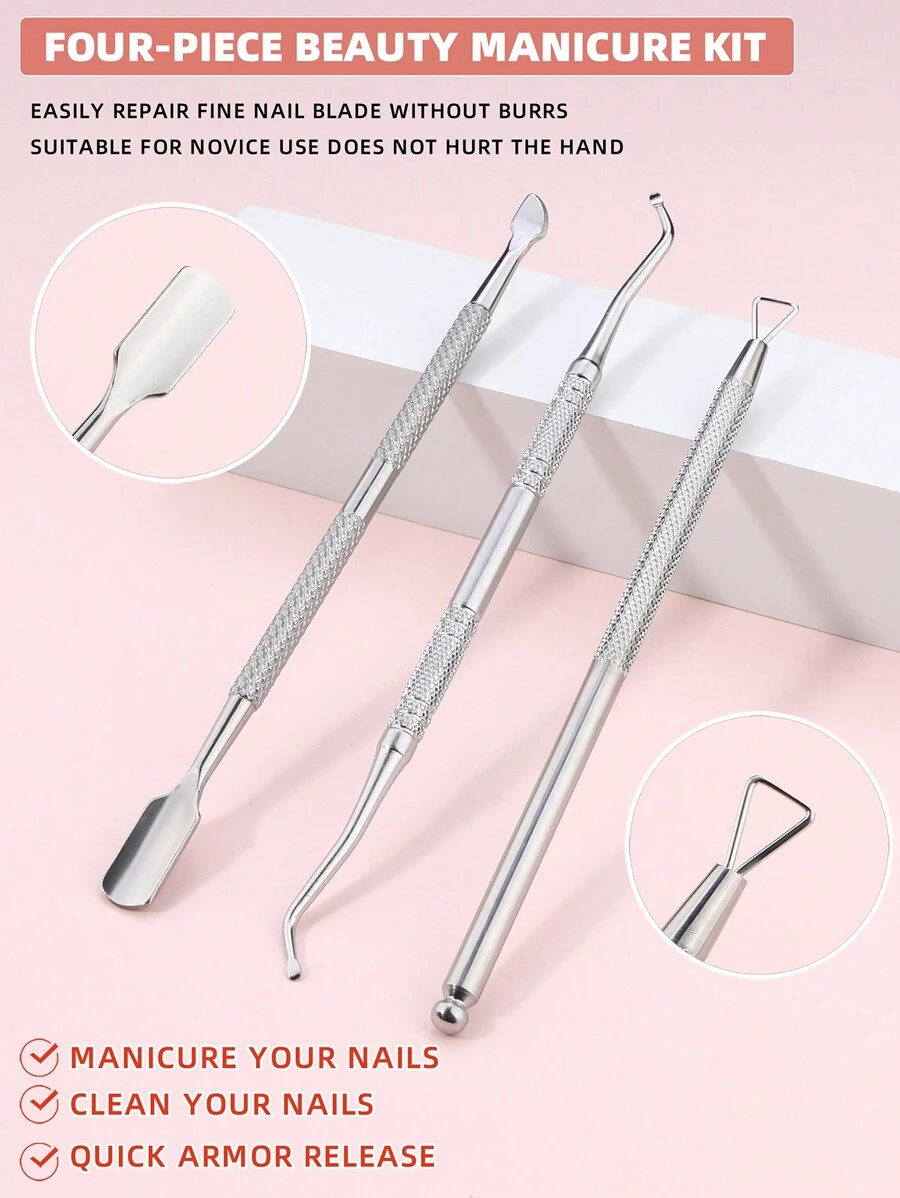 Set De 3 Piezas De Removedor Y Empujador De Cutícula De Acero Inoxidable Que Incluye Cortador De Cutícula, Elimina Piel Muerta Y Herramienta Para Remover El Esmalte En Gel De Uñas