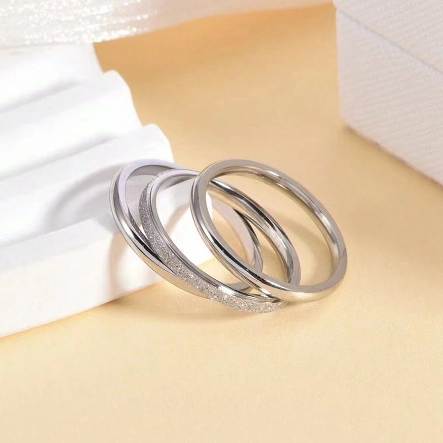 3 Stücke/set Mode Drei-leben Sandgestrahlte Edelstahl Ringe Für Paare, Einfache 2mm Innere Kugelgelenk Band Mit Matte Finish