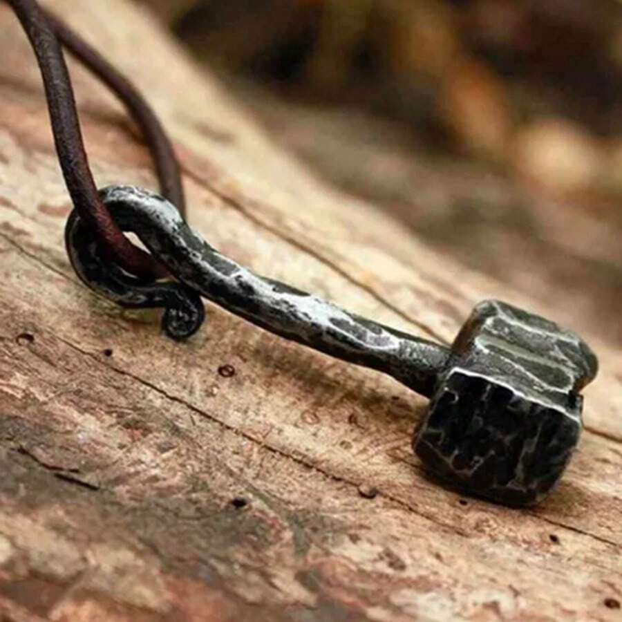 Vintage Nordic Viking Pendants Necklaces, Black Leather Necklace For Best Friend ,Legendary Viking Thor's Hammer Amulet Knot Pendant Men Jewelry