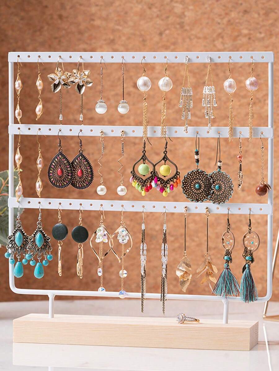 1 pieza - Estante de almacenamiento de joyas de hierro con 72 agujeros para aretes, estante de almacenamiento de joyas para cómoda, de vuelta a la escuela