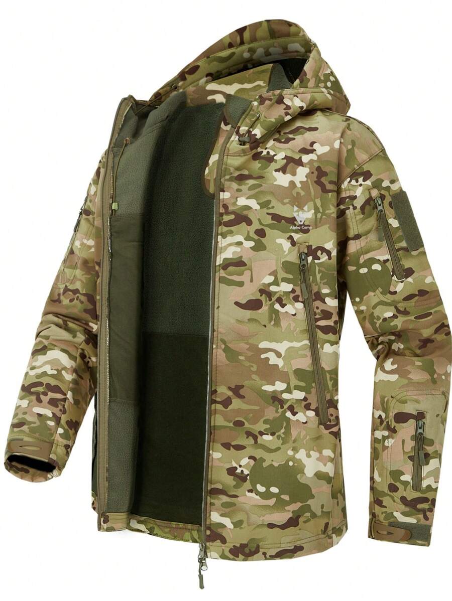 Giubbotto In Pile Softshell Con Cappuccio Impermeabile Antivento Per Uomo, Design Camouflage, Ideale Per Escursioni, Abbigliamento Invernale Da Palestra Per Uomo