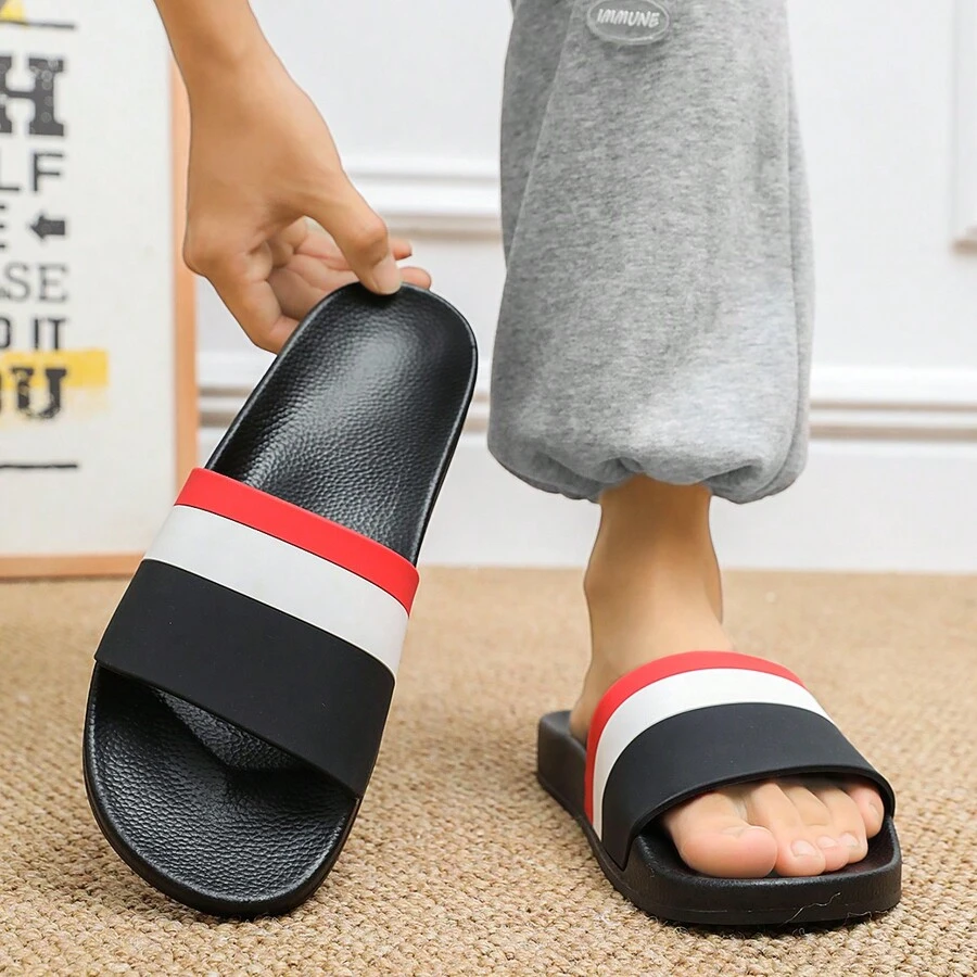 New Thick-Soled Striped Slippers For Men Wear At Home, In The Bathroom, In The Shower, On The Beach, Anti-Slip
