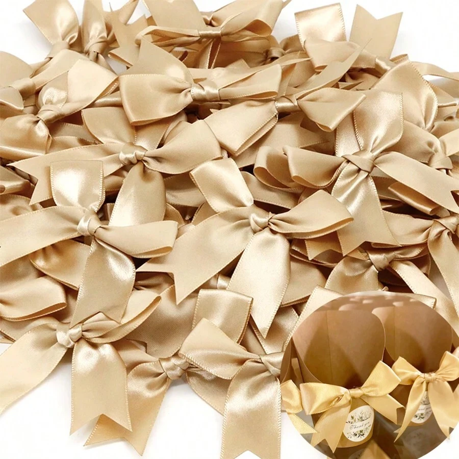 Laço de Fita de Tecido Grande com Cauda de Fita de Cetim Dourado de 12-50 peças, Arco de Nó de Fita Adorável de Cor Mista para Decoração de Festa e Embrulho de Presente, para Bolos, Pipocas, Doces e Embalagem de Presente
