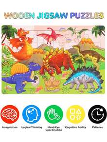30pcs Wooden Puzzle, Cartoon Dinosaur & Sea Animal & Forest Animal & Farm Animal Shaped Educational Jigsaw Puzzle For Classroom Or Children's Day Gifts (Partial Random)