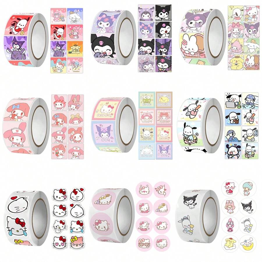Sanrio 500Pcs/Roll Sticker Kawaii Hello Cartoon Kitty Cat Kids Reward Stickers Gift Decoration Decals Toys(Some Parts May Be Random)