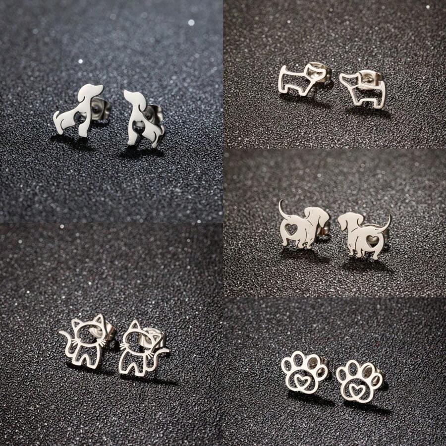 1Pair Stainless Steel Simple Pet Cat Earrings For Women Sweet Lovely Cute Simple Jewelry Party Anniversary