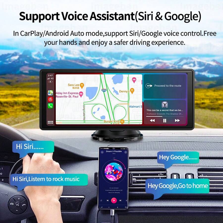 10.26" Wireless Iphone Projection Android Auto Dash Cam No Front Cam