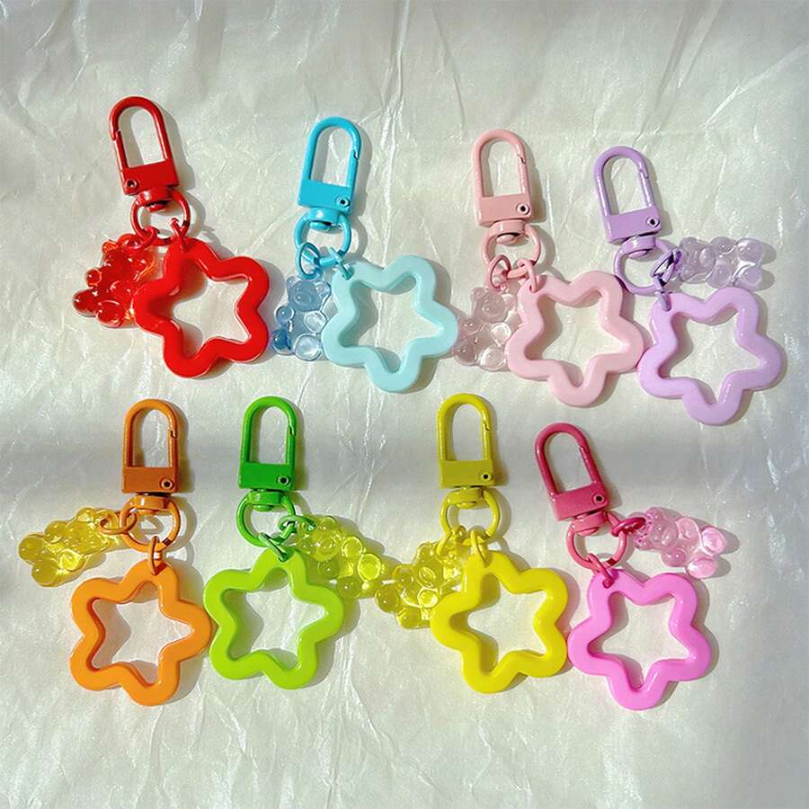 Cute 8pcs Bear & Star Shaped Keychain, Backpack Pendant, Small Gift For Friends Car Accessories Bag Charm School