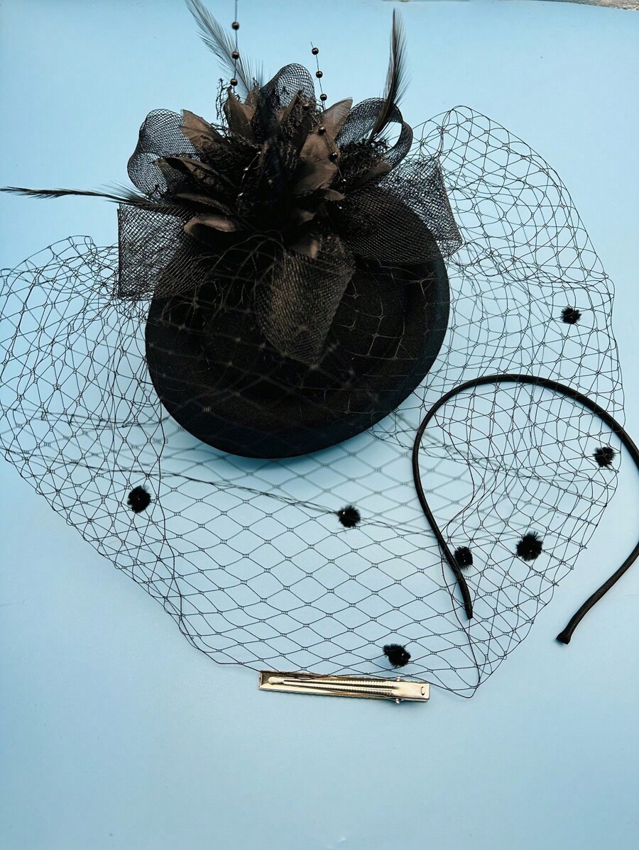 1 Piece Black Fascinator Hats For Women 20s 50s Vintage Pillbox Hat