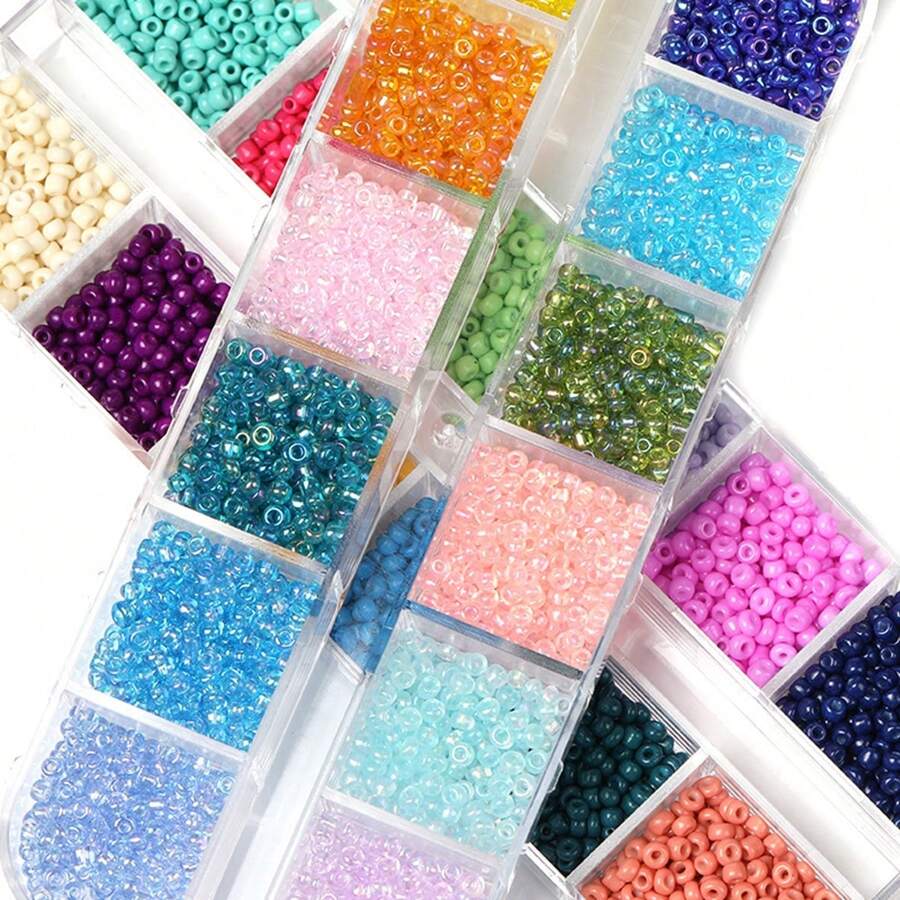840 Piezas Kit De Cuentas Pequeñas De Vidrio Transparente De Semilla 8/0 De 3 Mm, Cuentas Para Hacer Pulseras De La Serie De Colores Aleatorios Con Caja De Almacenamiento De Plástico De 12 Rejillas Para Hacer Joyas De Pulseras Y Collares