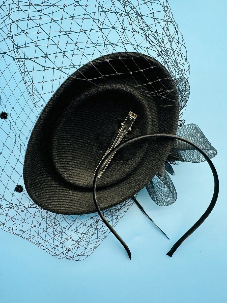 1 Piece Black Fascinator Hats For Women 20s 50s Vintage Pillbox Hat
