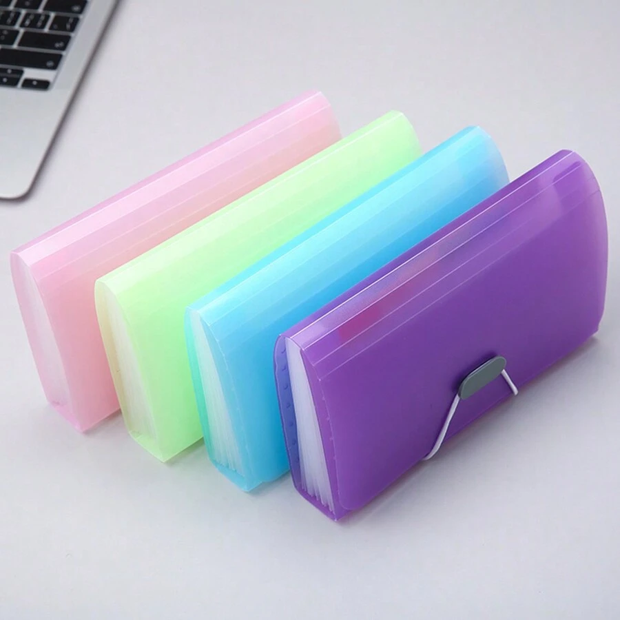 1 pieza Carpeta de 13 rejillas de colores caramelo en tamaño A6, billetera acordeón mini, suministros de oficina, organizador de documentos, portador de recibos, de vuelta a la escuela, útiles escolares