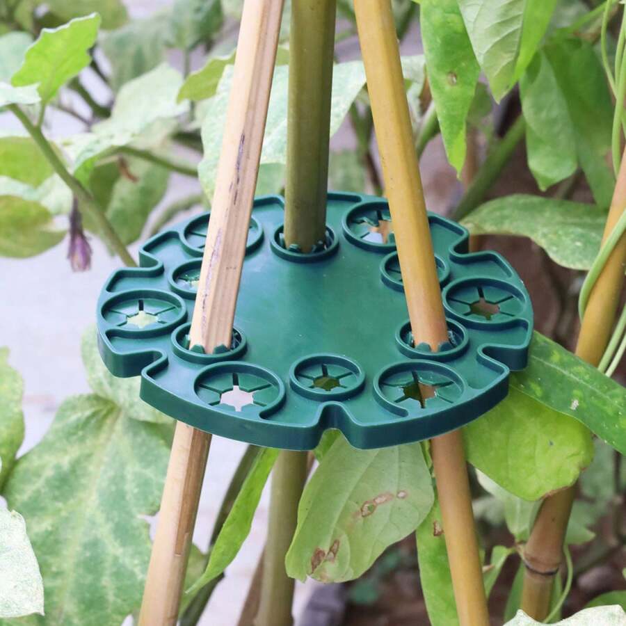 A Garden Green Round Bamboo Tray Flower Pillar Gardening Climbing Frame Wrapped With Plastic Steel Pipe Bamboo Pole Fixing Frame Plant Fixing Device