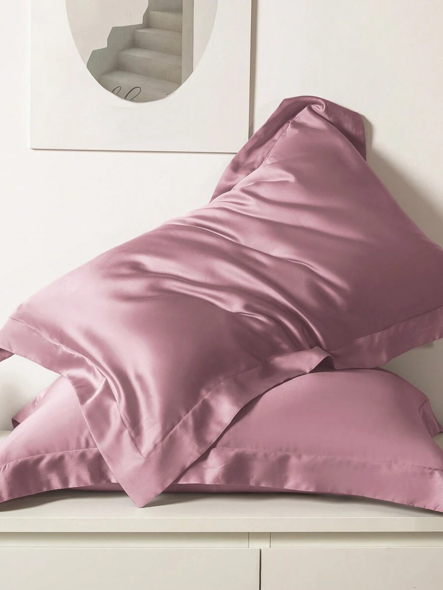 1pc Satin Solid Color Pillowcase, Envelope Closure Soft Pillow Cover For Bedroom, Bedding