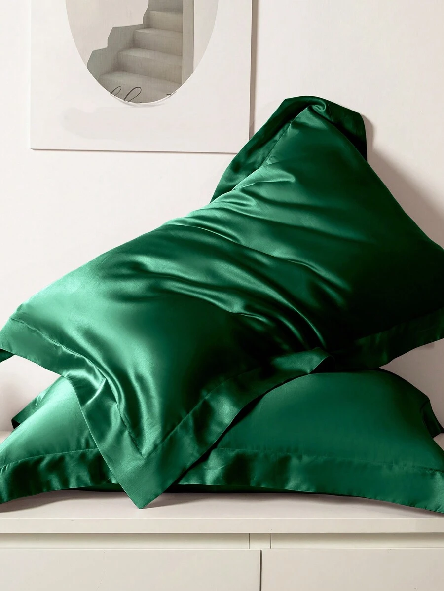 1pc Silk-Like Envelope Closure Solid Color Pillowcase, Bedroom Bedding