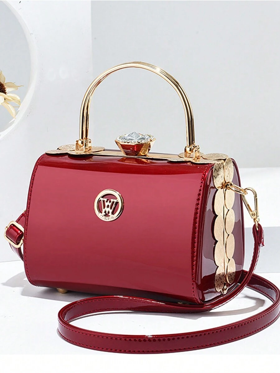 Patent Leather Clutch Bag With Rhinestone Detailing And Wrist Strap, Red, Mother Day Gifts, Mom Gifts, Mommy's EssentialsMommy Bag For Going Out, Best Mother's Day Gift Ideas