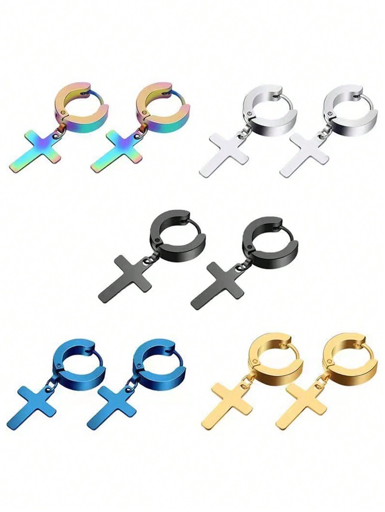 5 Paia/set Orecchini A Cerchio In Acciaio Inossidabile Al Titanio Con Pendente A Croce, Orecchini A Cerchio Piccoli Da 12 Mm, Orecchini A Cerchio Huggie Classici Minimalisti E Rotondi, Set Di Orecchini A Perno In Acciaio Inossidabile