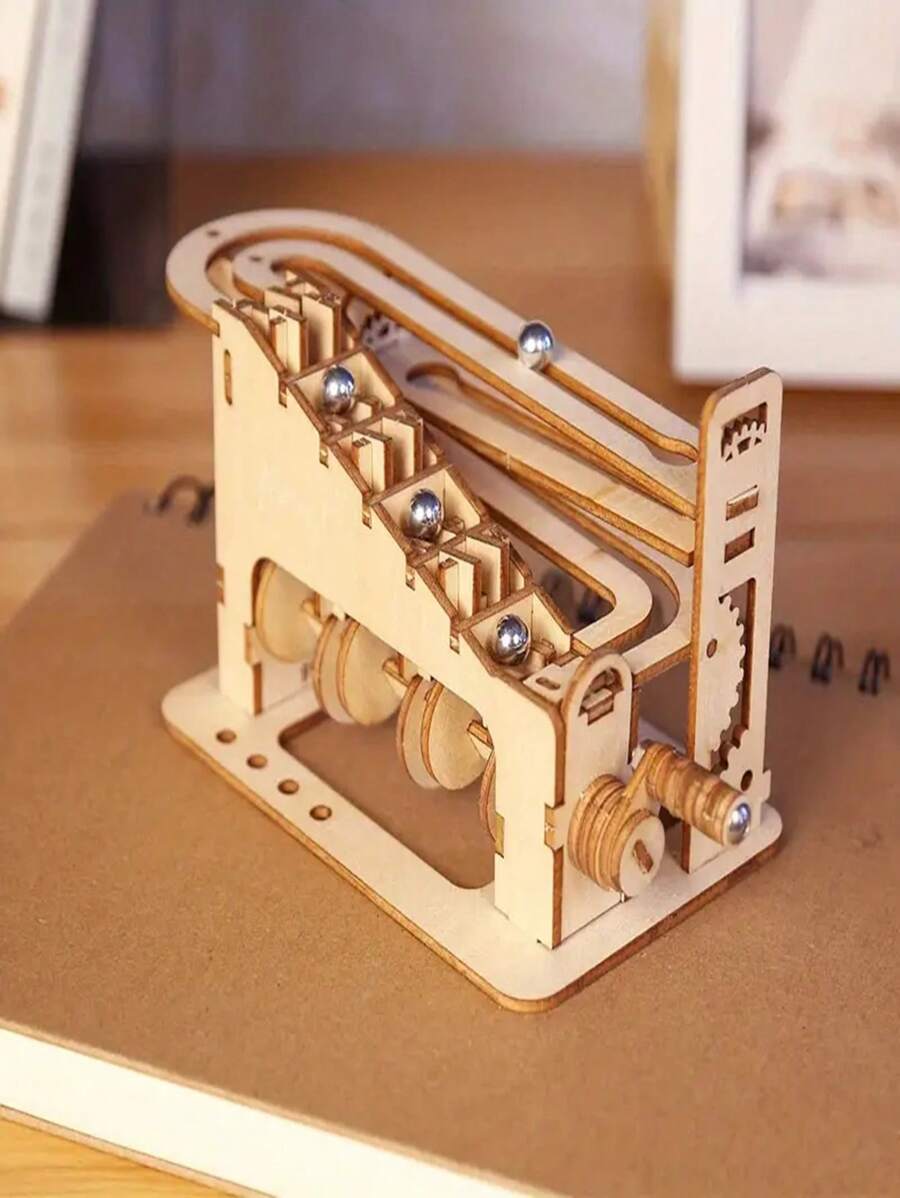 51pcs/Set Diy Wooden Roller Coaster Track With Ball Model, 3d Puzzles Construction Kit, Best Gift,Football,Wooden Ball,Diy Wood,Model Kit,Football,Puzzle