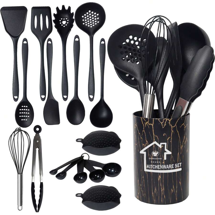 Silicone Kitchen Utensil Set - 43pcs Cooking Utensils Set With Holder Turner Spatula Ladle Tongs Whisk For Non-Stick Cookware, Heat Resistant Kitchen Utensil Set Kitchen Gadgets