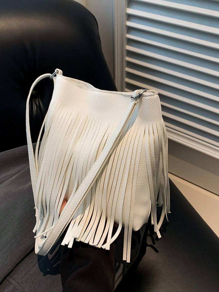 Comercio Internacional Bolso De Mujer De Gran Capacidad Con Flecos, Versión Coreana De La Bolsa De Hombro Minimalista Y Popular Para Mujeres, Bolso Cruzado