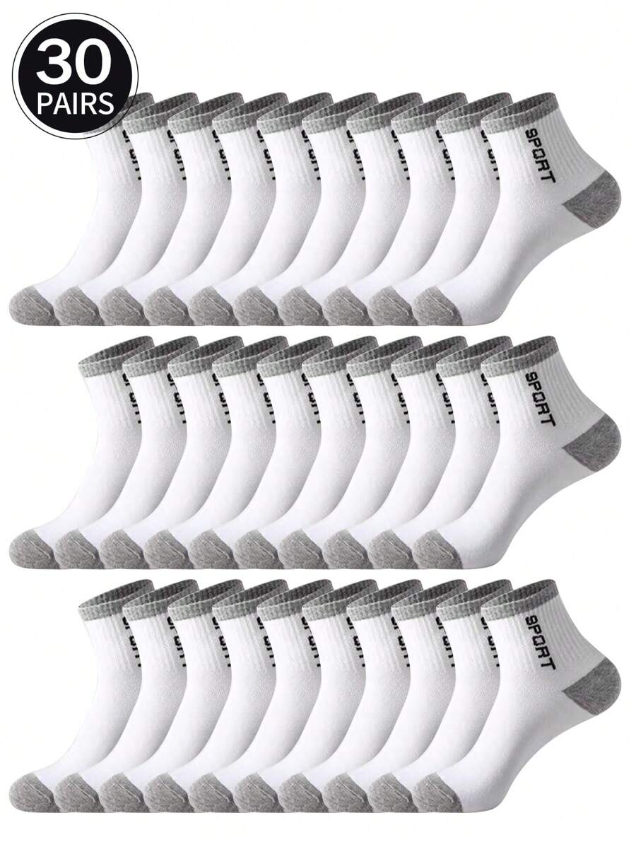30 Pairs Of Men's Crew Socks That Absorb Moisture And Sweat, Thigh High Socks,White Socks,Long Socks,Black Socks,Are Soft, Breathable, And Have Anti Slip Threads. They Are Designed For Sports, Leisure, Home, Business, And Can Be Worn In All Seasons. Colors Are Random