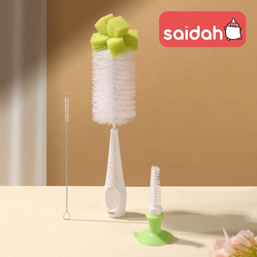 SAIDAH Simple Nylon Sponge Suction Feeding Bottle Nipple Pacifier Brush Set Water Sippy Vacuum Cup Cleaning(3 In 1)